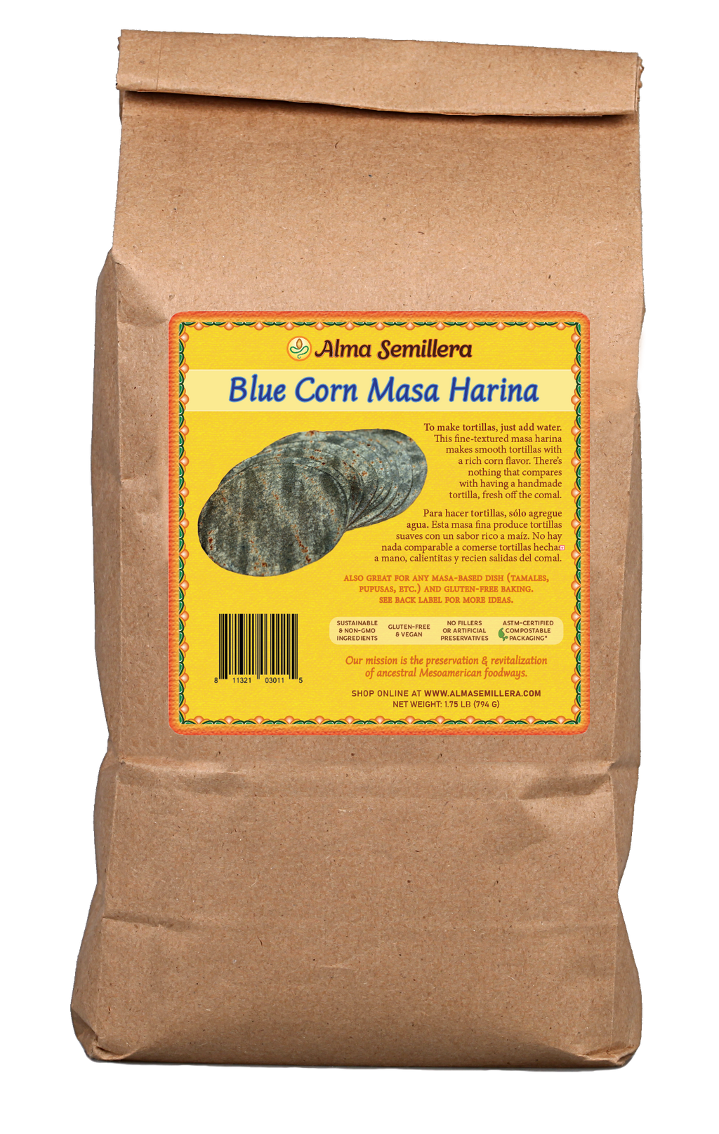 Blue Corn Masa Harina - Made from Organic, Non-GMO Corn - 1LB, 5LB – Alma Semillera